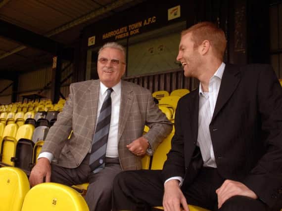 Bill Fotherby and Simon Weaver at Harrogate Town's Wetherby Road base in 2009.