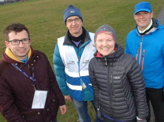 Success! Working towards a new parkrun - Members of Knaresborough Striders James Wright, Mark Taylor, Linda Dodsworth and Sean Brennan. (1901261AM1)