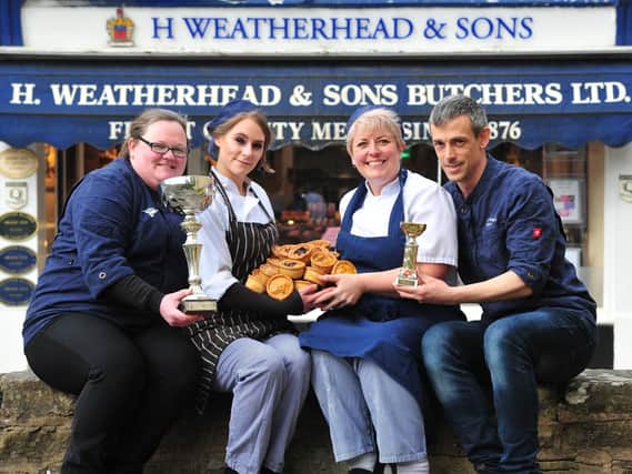 Pictured is the winning team with award-winning pies and championship trophies: from left Leah Booker, Nicki Gerrard, Rebecca Chandler and Gavin Chandler. Picture: Gerard Binks.