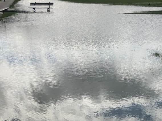 Not sitting pretty - A new giant puddle develops on the Stray in Harrogate today.