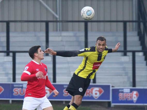 Warren Burrell in action during Harrogate Town's 2-1 defeat at Salford City in January 2018. Picture: Matt Kirkham