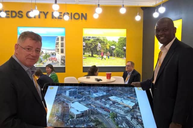 Mr Sampson and Coun Swift presenting at the Leeds City Region booth.