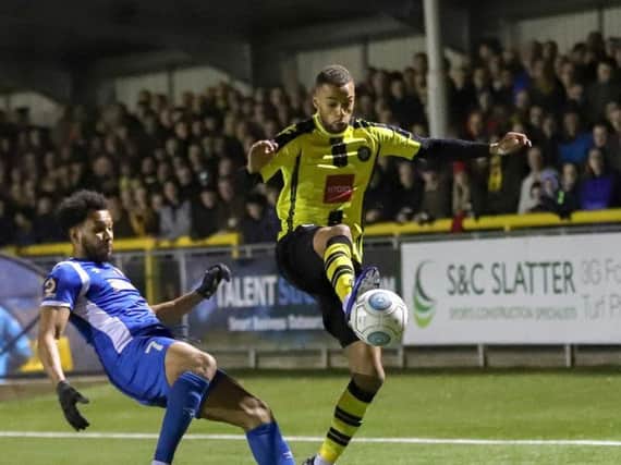 Harrogate Town's Warren Burrell made his 45th consecutive appearance of 2018/19 against Salford City on Wednesday. Picture: Matt Kirkham