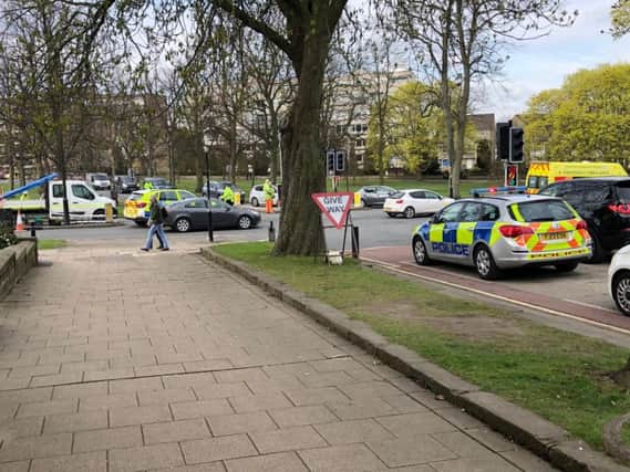 Police attending the scene this morning in Harrogate town centre.