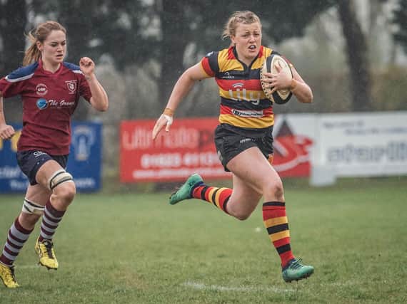 Action from Harrogate RUFC Ladies' promotion play-off victory over Bletchley. Picture: John Ashton/ickledot