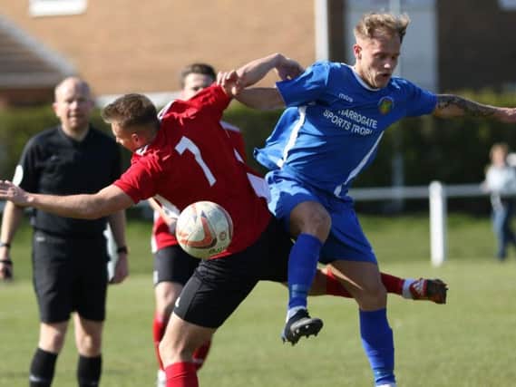 Danny Blacker fired Harrogate Railway ahead in Saturday's derby clash with Knaresborough Town. Picture: Craig Dinsdale