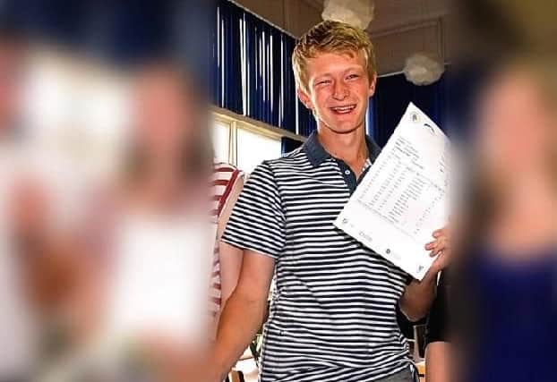 Atkinson at Wetherby High School in 2011, collecting his A-Level results.