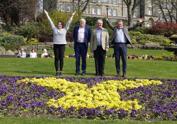 Welcome To Harrogate! Pictured (l to r): Welcome to Yorkshire marketing campaigns manager Danielle Ramsey, Harrogate BID vice-chairman Simon Kent, Harrogate BID chairman John Fox, and Welcome to Yorkshire area director for North Yorkshire David Shields.