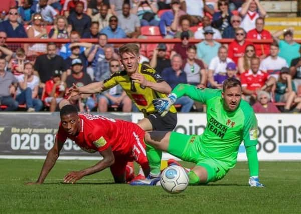 Jordan Thewlis twice came within a whisker of equalising for Harrogate Town at Leyton Orient. Picture: Matt Kirkham