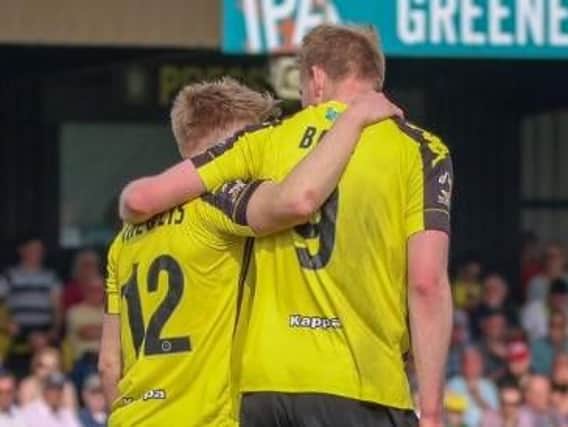 Jordan Thewlis and Mark Beck were the men on taget in Harrogate Town's victory over Gateshead. Picture: Matt Kirkham