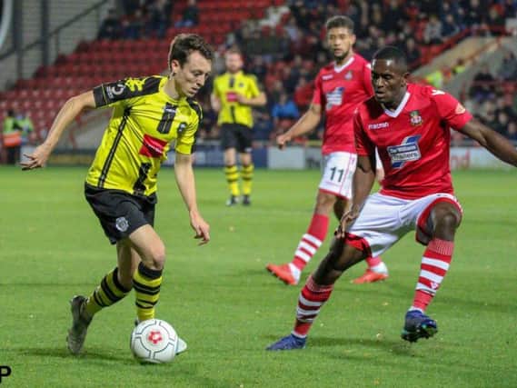 Harrogate Town are hoping that Jack Emmett will be fit enough to take on Wrexham once again this Saturday. Picture: Matt Kirkham