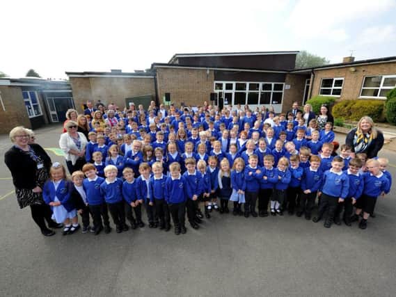 Pupils and staff at the Moorside Primary School and Nursery amalgamation celebration. Picture: Gerard Binks.