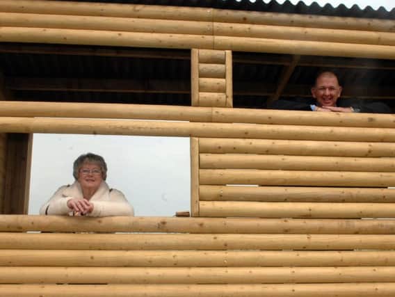 The Maytor of Ripon, Coun Pauline McHardy, and her consort, Coun Eamon Parkin, try out one of the bird hides at the new Yorkshire Wildlife Trust Ripon City Wetlands nature reserve.