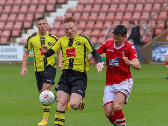 Michael Woods made his final Harrogate Town appearance in a 2-1 defeat at Wrexham on the final day of the regular 2018/19 season. Picture: Matt Kirkham