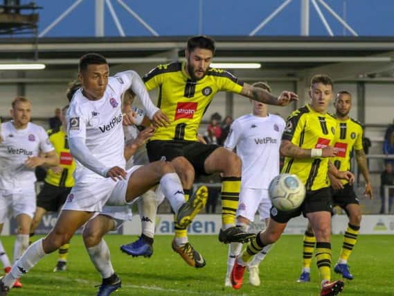 Dominic Knowles' farewell appearance in a Harrogate Town shirt came in the National League play-off eliminator loss at AFC Fylde. Picture: Matt Kirkham