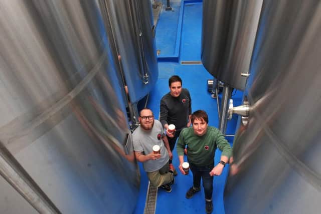Business expansion at Roosters in Harrogate  - Tap room manager Josh Molloy, commercial manager Tom Fozard and head brewer Oliver Fozard. (Picture by Gerard Binks)