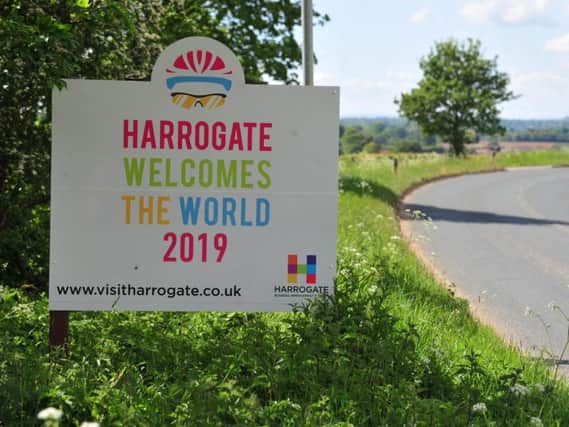 The sign that says the world's greatest cyclists - and fans - are coming to town. One of the new "Harrogate Welcomes The World 2019" signs. (Picture Gerard Binks)