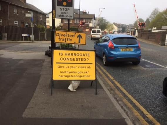 The road sign in Harrogate highlighting the current public consultation launched by North Yorkshire County Council on traffic congestion in Harrogate and Knaresborough.