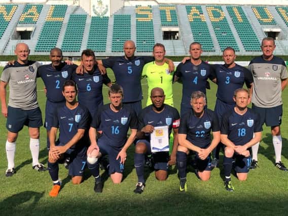 England line up before their Seniors World Cup final loss to Iran.