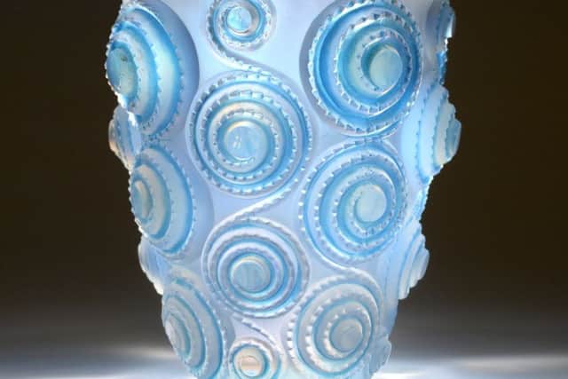 René Lalique Frosted and Blue Stained Glass Spirales Vase £500-£800.