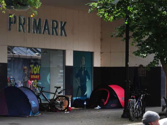 Unexpected sight - Tents have been erected on one of Harrogates busiest shopping streets outside the Primark store on Oxford Street.
