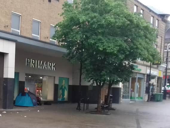 One of the tents street beggars have erected at the back of Primark Store on Oxford Street in Harrogate.