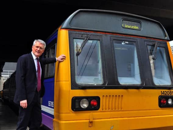 Harrogate and Knaresboroughs MP Andrew Jones with a dreaded Pacer train.