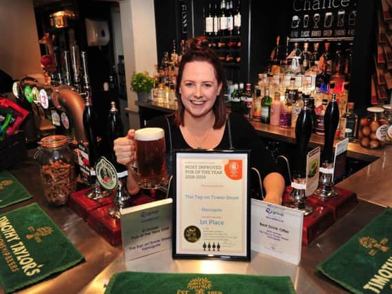 The Tap on Tower Streets Kayleigh Thompson with the Harrogate pubs recent awards.