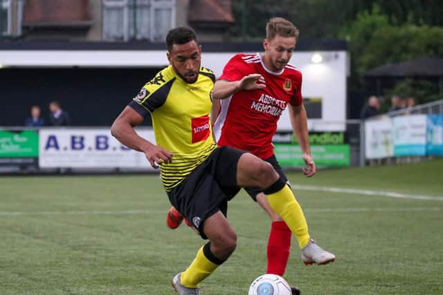 Harrogate Town winger Brendan Kiernan in action against Knaresborough Town at the CNG Stadium . Picture: Matt Kirkham