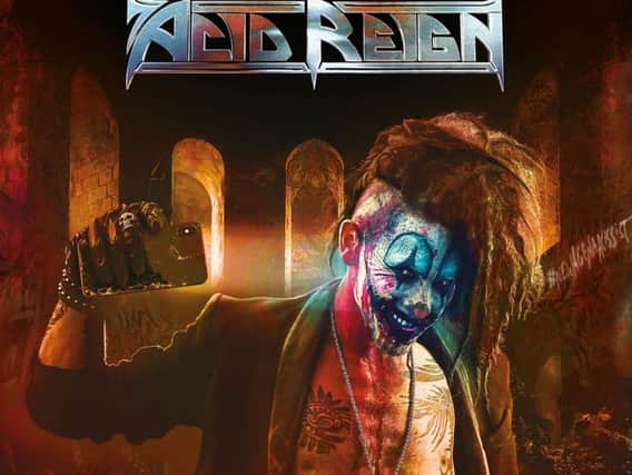 The cover of Harrogate rock band Acid Reign's new album The Age of Entitlement by renowned album cover illustrator Mark Wilkinson of Iron Maiden fame.