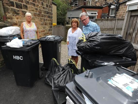 Chippendale Place Harrogate, not had its rubbish collected for six weeks.
Pictured Angry residents from left Sue Tolson, Marie Monaghan and Chris Brackley. Pictured: Gerard Binks.