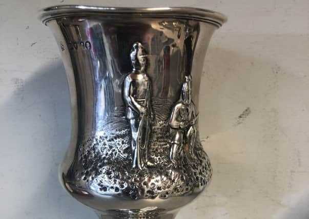 A Victorian silver presentation trophy cup, hallmarked London 1860. Country of Lancashire Rifle Association presented by The Liverpool Stock Exchange   £85.