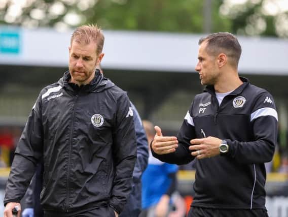 Harrogate Town manager Simon Weaver, left, and his assistant, Paul Thirlwell, are still contemplating their starting line-up for the opening game of the 2019/20 season. Picture: Matt Kirkham
