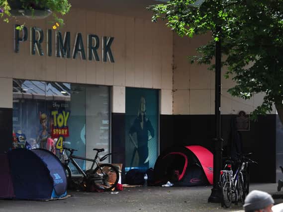 Concern for Harrogate town centre has grown fuelled in part by an increase in visible street begging and the shortlived arrival of a mini tent village on Oxford Street.