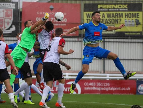 Connor Hall in action during Harrogate Town's National League defeat at Woking. Picture: Matt Kirkham