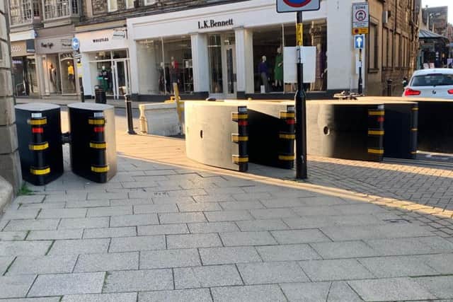 Some of the anti-terrorism road blocks installed in Harrogate - This example is located at James Street.