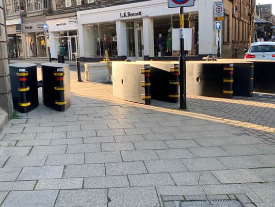 Some of the anti-terrorism road blocks installed in Harrogate - This example is located at James Street.