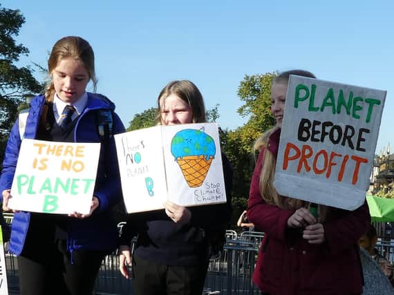 Some of the Harrogate pupils taking part in today's climate change.