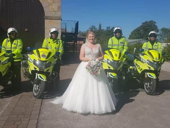 Lisa Jowitt made it to her wedding at the Engine Shed in Wetherby on Saturday with the help of police escorts.