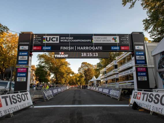 The UCI finish line in Harrogate