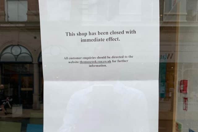 The sign on the window of the Thomas Cook shop in Harrogate last month saying it had closed.
