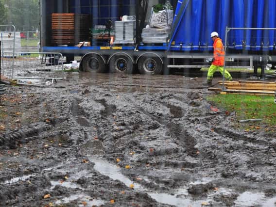 The mud-rutted Stray on West Park in Harrogate as the clear up operation started after the UCI cycling championships.  (Picture Gerard Binks)