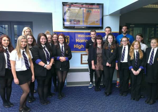 Students at Harrogate High School after completing the dementia education with Netty Newell and Nicky Addison of Dementia Forward and PE teacher Lee Wilson.