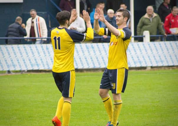 Josh Greening, left, scored Tadcaster Albion's opener against his former club (Ian Parker)