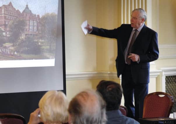 Historian Malcolm Neesam gives a talk and slideshow at the exhibition of memorabilia at the Majestic Hotel.  (110905M1e)