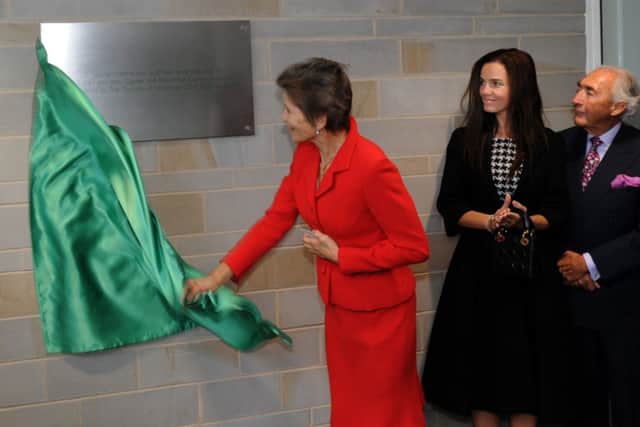 22/10/14 Lady Halifax  President of Macmillan Cancer Support  unveils a plaque   at the official opening of the  Sir Robert Ogden Macmmillan Centre at Harrogate District Hospital ,   yesterday(wed) watched by Lady and Sir Robert Ogden.   (GL100377e)