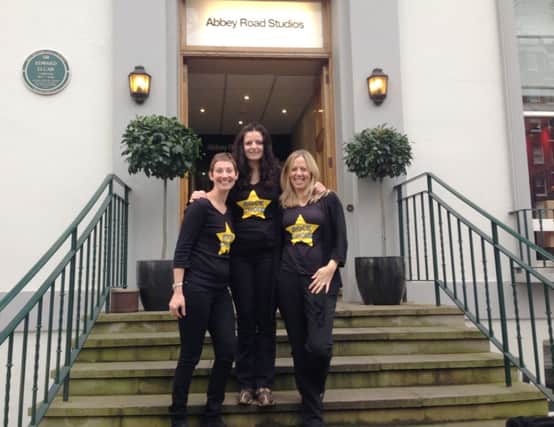 Outside Abbey Road studios in London - Harrogate Rock Choir members  Sarah Teece, Joanne Hepplestone, Sarah Harrison. (Picture by Marianne Harris)