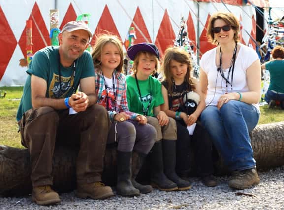 Deer Shed festival organisers Oliver Jones and Kate Webster and family.