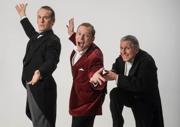 Jason Thorpe as Jeeves, Robert Webb as Bertie Wooster and Christopher Ryan as Seppings in  Jeeves and Wooster - Perfect Nonsense. (Picture by Hugo Glendinning)