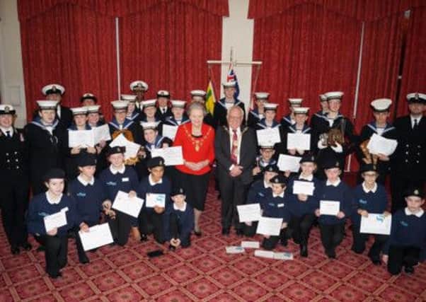 The Mayor and Mayoress of Harrogate with the cadets at Cedar Court Hotel in Harrogate (s).